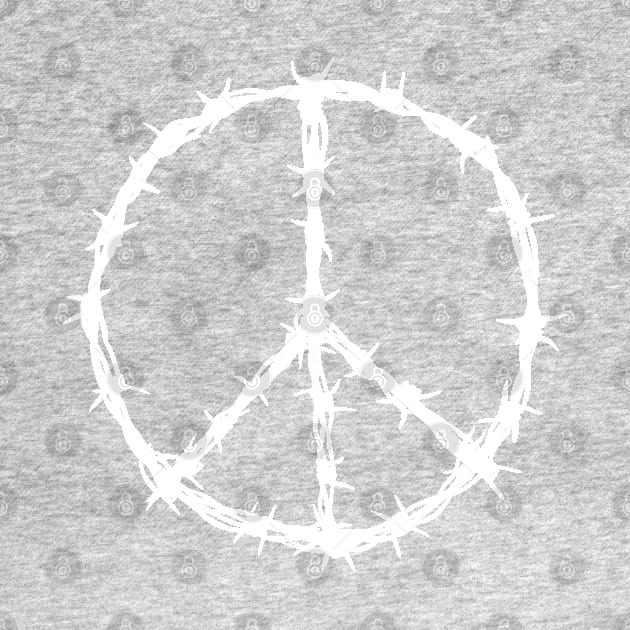 Barbed Wire Peace Sign (white print) by Stupiditee